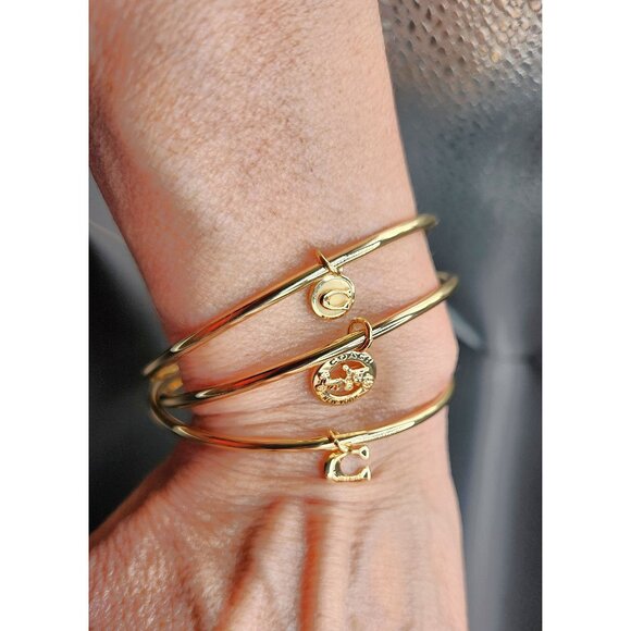 Coach Authentic Signature Charm Bangle Bracelet Trio Set Enamel Gold Tone NWT - Picture 12 of 12